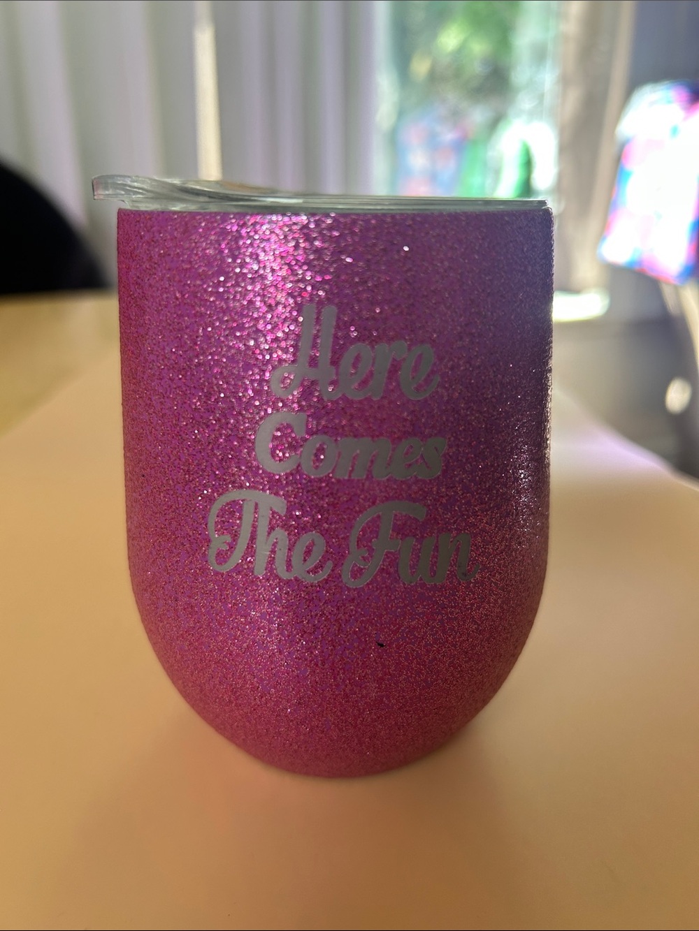Glitter Pink Stemless Tumbler - “Here Comes The Fun”